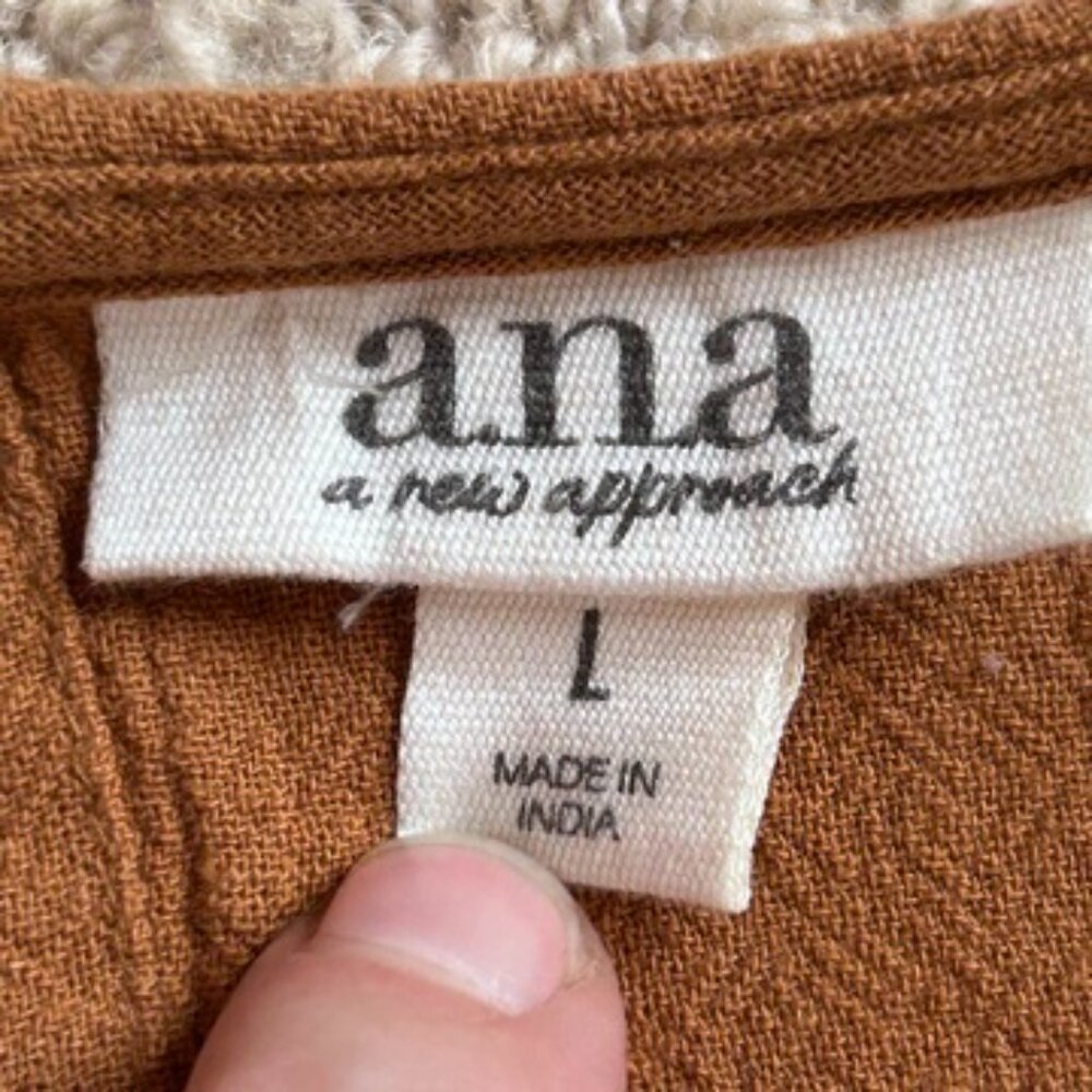 Brown Embroidered Lace Yoke Peasant Blouse Cotton Boho Folk Anthropology women L - Picture 11 of 16